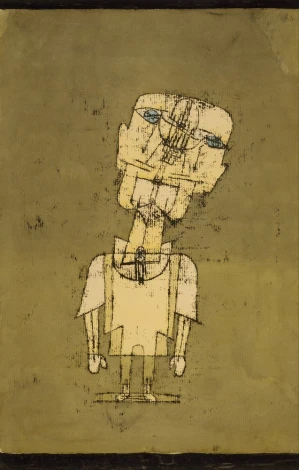 Reproduction of Ghost of a Genius by Paul Klee - Graphic design featuring a figure with an elongated head and large eyes.
