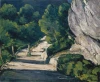 Reproduction of Landscape: Road with Trees in Rocky Mountains by Paul Cezanne. The painting features a scenic road.