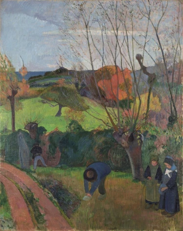 Reproduction of Le saule by Paul Gauguin. The artwork features figures in a garden with trees and landscape.