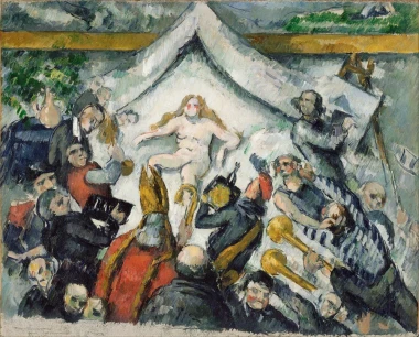 Reproduction of The Eternal Feminine by Paul Cezanne - a graphic design featuring a female figure surrounded by men.
