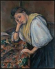 Reproduction of Young Italian Woman at a Table by Paul Cezanne - Room arrangement with warm walls and stylish furniture.