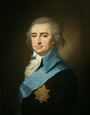 Reproduction of the painting Portrait of Ignacy Wyssogota Zakrzewski by Józef Peszka. Elegant man figure.