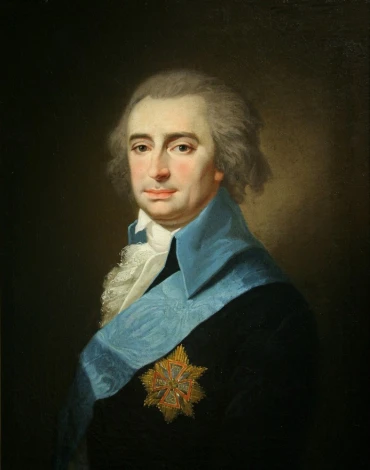 Reproduction of the painting Portrait of Ignacy Wyssogota Zakrzewski by Józef Peszka. Elegant man figure.