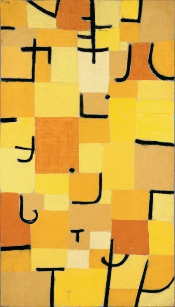 Reproduction of Signs In Yellow by Paul Klee - Graphic design featuring yellow and orange rectangles.