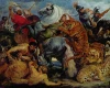 Reproduction of Tiger and Lion Hunt by Peter Paul Rubens - Graphic design. The image depicts the struggle between humans and wild animals.