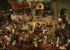 Reproduction of War between Carnival and Lent by Pieter Bruegel - Graphic design featuring a crowd in diverse costumes.