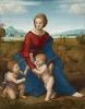 Reproduction of Madonna in the Meadow by Raphael Santi - Graphic design featuring Madonna and child in a natural setting.