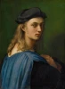 Reproduction of Portrait of Bindo Altoviti by Raphael Santi. Features a man with long hair in blue attire.