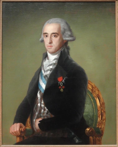 Reproduction of Portrait of Jose Maria Alvarez de Toledo by Francisco Goya. Man in dark clothing seated.