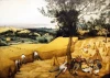 Reproduction of The Harvesters by Pieter Bruegel - A scene of people harvesting grain in golden fields.