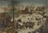 Reproduction of The Numbering at Bethlehem by Pieter Bruegel - Winter scene with figures, carts, and houses in the background.