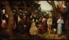 Reproduction of The Sermon of Saint John the Baptist by Pieter Bruegel - Graphic design. Crowd in diverse outfits.