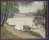 Gray Weather, Grande Jatte by Georges Seurat - Graphic print featuring water, boats, and trees in various shades.