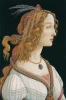 Reproduction of Idealized Portrait of a Lady by Sandro Botticelli - Graphic design featuring a woman in profile with flowing hair.