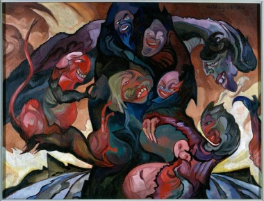 Fantastic Composition, Vision with Masks, Stanisław Ignacy Witkiewicz, Witkacy - Graphic Design Print.