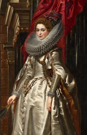 Reproduction of Marchesa Brigida Spinola Doria by Peter Paul Rubens - Graphic design featuring a woman in an elegant dress.