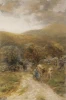Reproduction of Milking Time by Rose Maynard Barton - A rural scene with figures and cattle on a road, mountains in the background.
