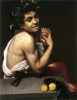 Reproduction of Portrait as the Sick Bacchus by Michelangelo Caravaggio - Graphic design featuring a young man with grapes.