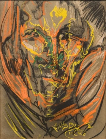 Portrait reproduction of Helena Białynicka-Birula by Stanisław Ignacy Witkiewicz, featuring a graphic design.