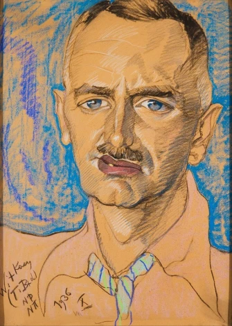 Portrait reproduction of Mieczysław Gajewicz by Stanisław Ignacy Witkiewicz, featuring a male figure.