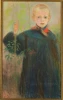 Boy with a flower, Stanisław Wyspiański - Graphic design. Boy in a dark coat with a flower, background.