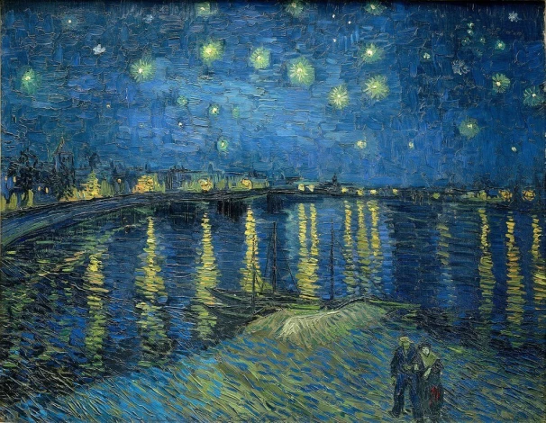 Reproduction of Starry Night over the Rhone by Vincent van Gogh. The artwork depicts a starry night sky.