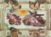 Reproduction of Michelangelo\'s fresco from the Sistine Chapel: The Creation of the Sun and Moon, featuring figures.