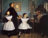 Reproduction of The Belleli Family by Edgar Degas - Graphic design featuring two girls in white dresses and a woman in black.