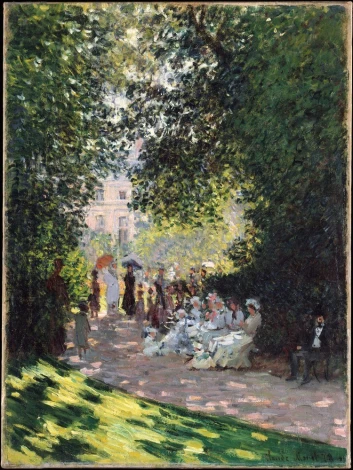 Reproduction of The Parc Monceau by Claude Monet - Graphic design. The image depicts a park with trees, paths, and people.