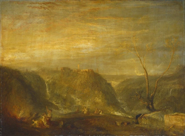 Reproduction of The Rape of Proserpine by William Turner - Graphic design featuring a landscape with mountains and a river.
