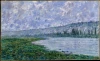 Reproduction of The Seine at Vetheuil by Claude Monet. The artwork depicts a river surrounded by greenery and trees in the background.