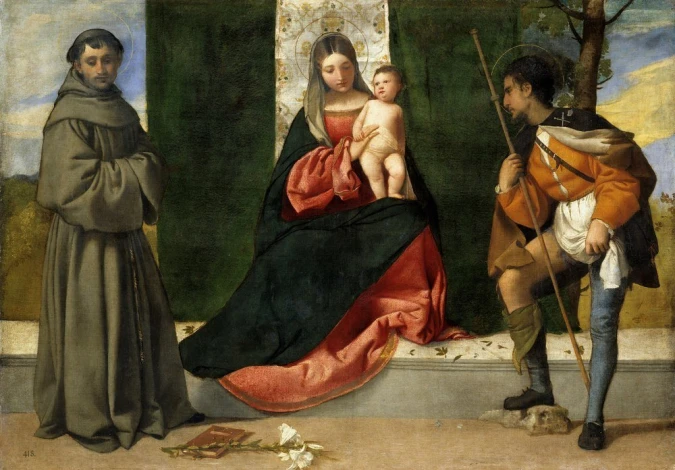Reproduction of The Virgin and Child with Saint Anthony and Saint Roch by Titian - Graphic design print.