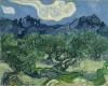 Reproduction of Olive Trees with the Alpilles, Vincent van Gogh - Graphic design. The image features swirling patterns.