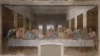 Reproduction of The Last Supper by Leonardo Da Vinci - Graphic design. Image shows a group of people at a table, centrally.