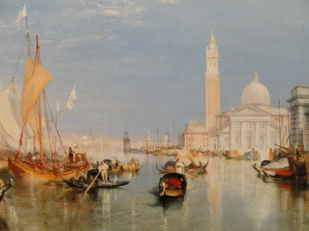 Reproduction of Venice - The Dogana and San Giorgio Maggiore by William Turner. Image features water and boats.