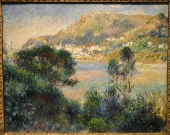 Reproduction of View From Cap Martin of Monte Carlo by Auguste Renoir. The artwork depicts a mountainous landscape.