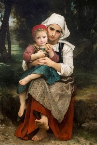 Print of Breton Brother and Sister by William-Adolphe Bouguereau - Graphic design featuring two figures in rural attire.
