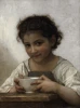 Reproduction of La soupe au lait by William-Adolphe Bouguereau. A boy smiles while holding a bowl.