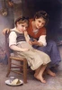 Little Sulky reproduction by William-Adolphe Bouguereau - Home interior arrangement with warm-toned walls and wood accents.