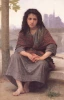 Reproduction of The Bohemian by William-Adolphe Bouguereau. A young woman sits with a violin, background visible.