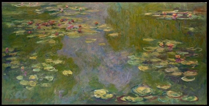 Water Lilies reproduction, 1919, by Claude Monet - Graphic design featuring water lilies on the water\'s surface.