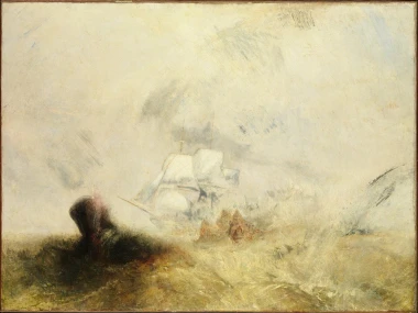 Whalers reproduction by William Turner. The image depicts a ship amidst fog and waves.