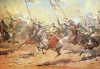 Battle of the Pyramids reproduction, sketch by Wojciech Kossak. Dynamic figures of riders on moving horses.