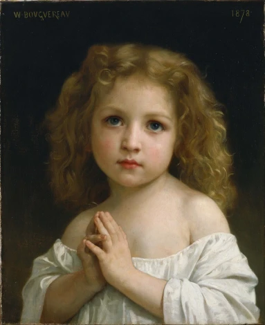 Reproduction of Little Girl by William-Adolphe Bouguereau - Graphic design featuring a blonde girl in white.
