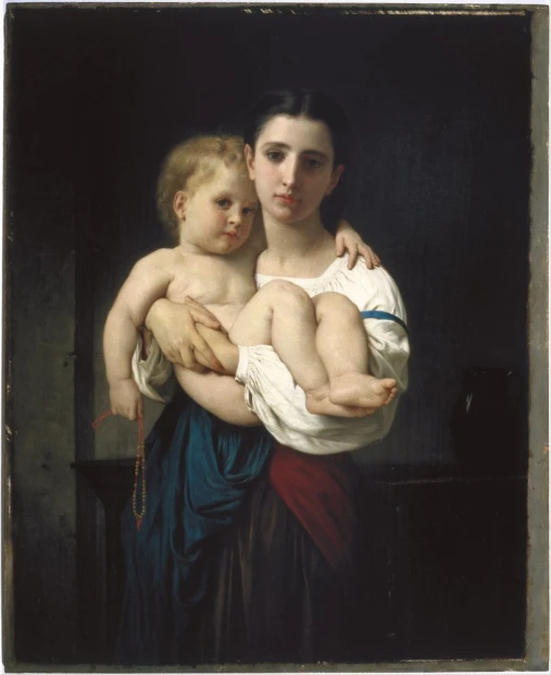 Reproduction of The Elder Sister by William-Adolphe Bouguereau - Graphic pattern. Figure.