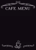 Chalkboard with cafe menu print 015 - Black background with white decorations and cafe menu text.