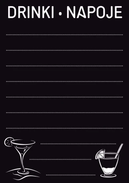 Chalkboard with drink print 023 - Black background with white lines and illustrations of drinks.