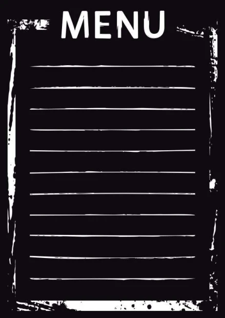 Chalkboard menu sign 001 - Black rectangle with white lines and MENU text at the top.