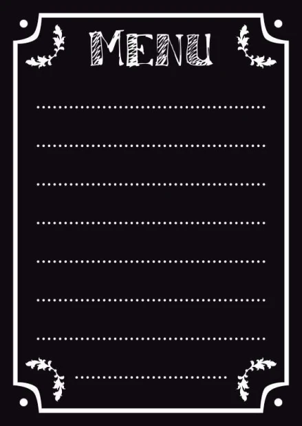 Chalkboard menu sign 002 - Graphic design. Black rectangle with white borders and MENU text at the top.