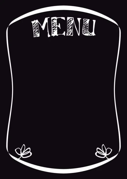Chalkboard menu 004 - Black rectangle with white MENU text at the top and decorative elements.